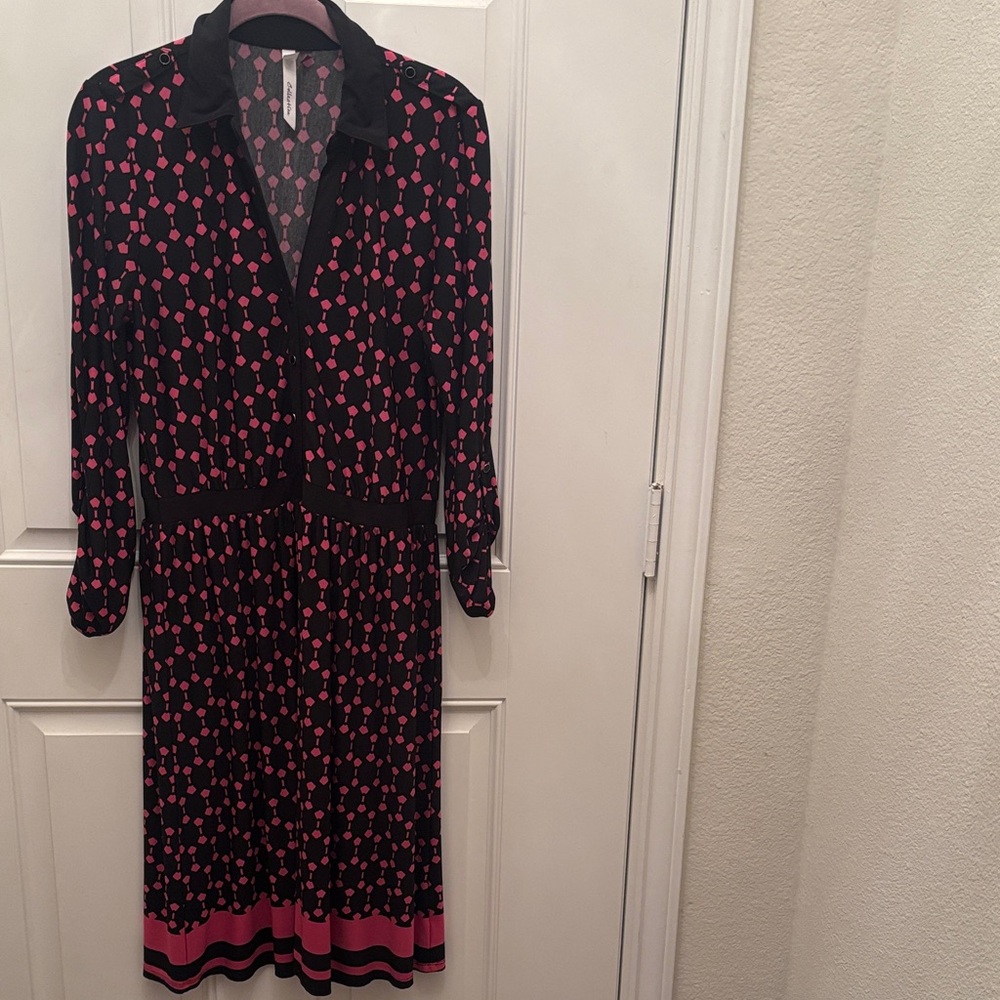 NY Collection Black and Pink Long Sleeve Dress